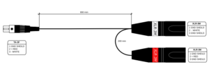 Stereo / Two channels unbalanced line output cable, TA-3F to 2x XLR-3M