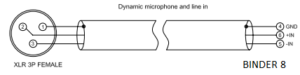 Mic input cable XLR-3F to Binder-8M wired for Dynamic mic