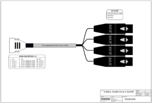 4 channels split cable for returns 1-4, D-SUB 15-pin to 4x XLR-3F