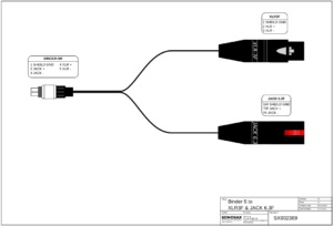 Split adapter for Comm/Slate Mic and Phones, Binder 5pin to XLR 3F and Jack 6.35F