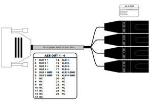 4x AES output cable, D-SUB 25-pin to 4x XLR-3M