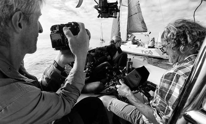 Fabrice Aragno (on the left) former assistant of Jean-Luc Godard during the shooting of Le Lac film